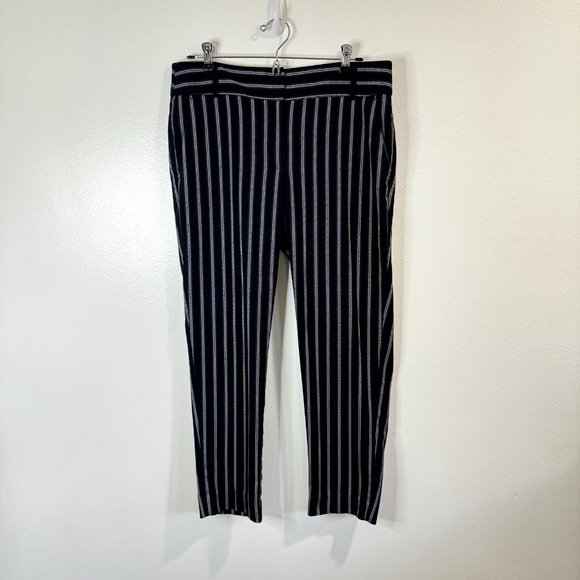LOFT Pants - Ann Taylor LOFT Straight Leg Pants Size 8 Navy Blue White Striped Mid Rise Ankle